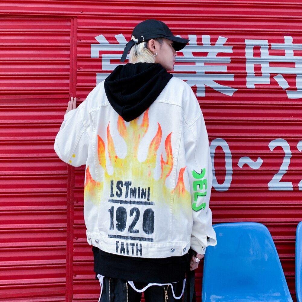 Graffiti Brief Print Denim Jassen Streetwear Hip Hop Casual Punk Rock Jeans Jas Jassen Uitloper Hipster Tops WQ172