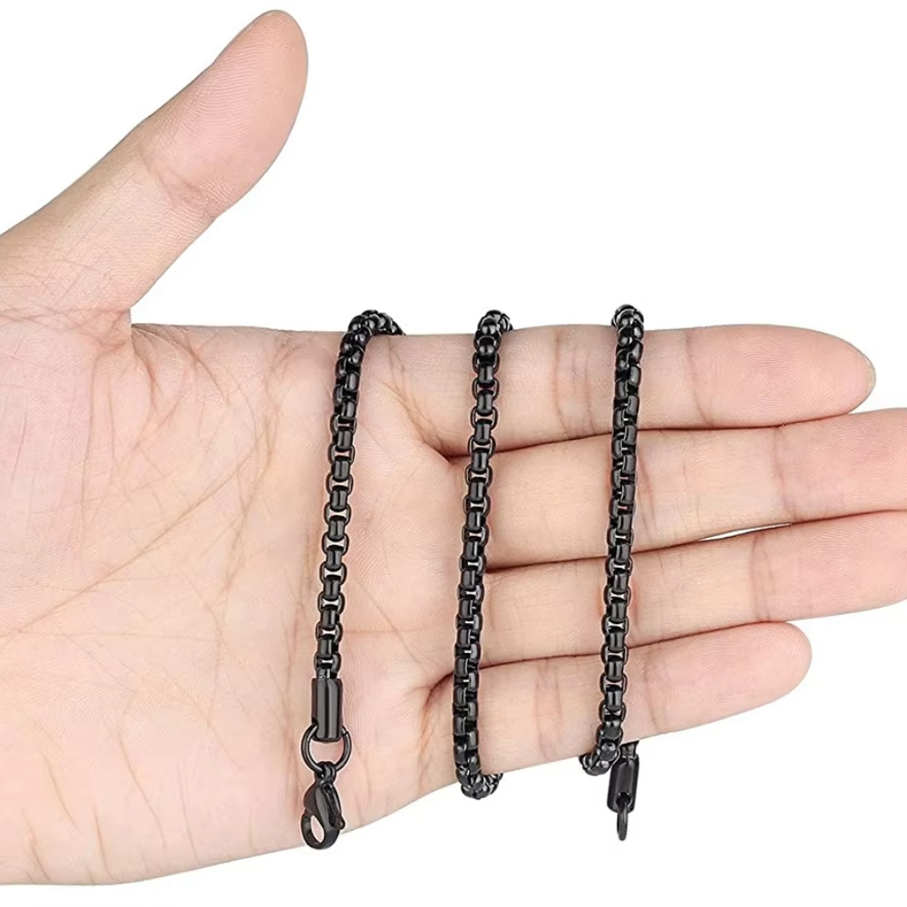 Usenset 2Mm 3Mm 4Mm Mens Womens Rvs Zwart Rolo Kabel Ketting Box Ketting 18-36 Inch