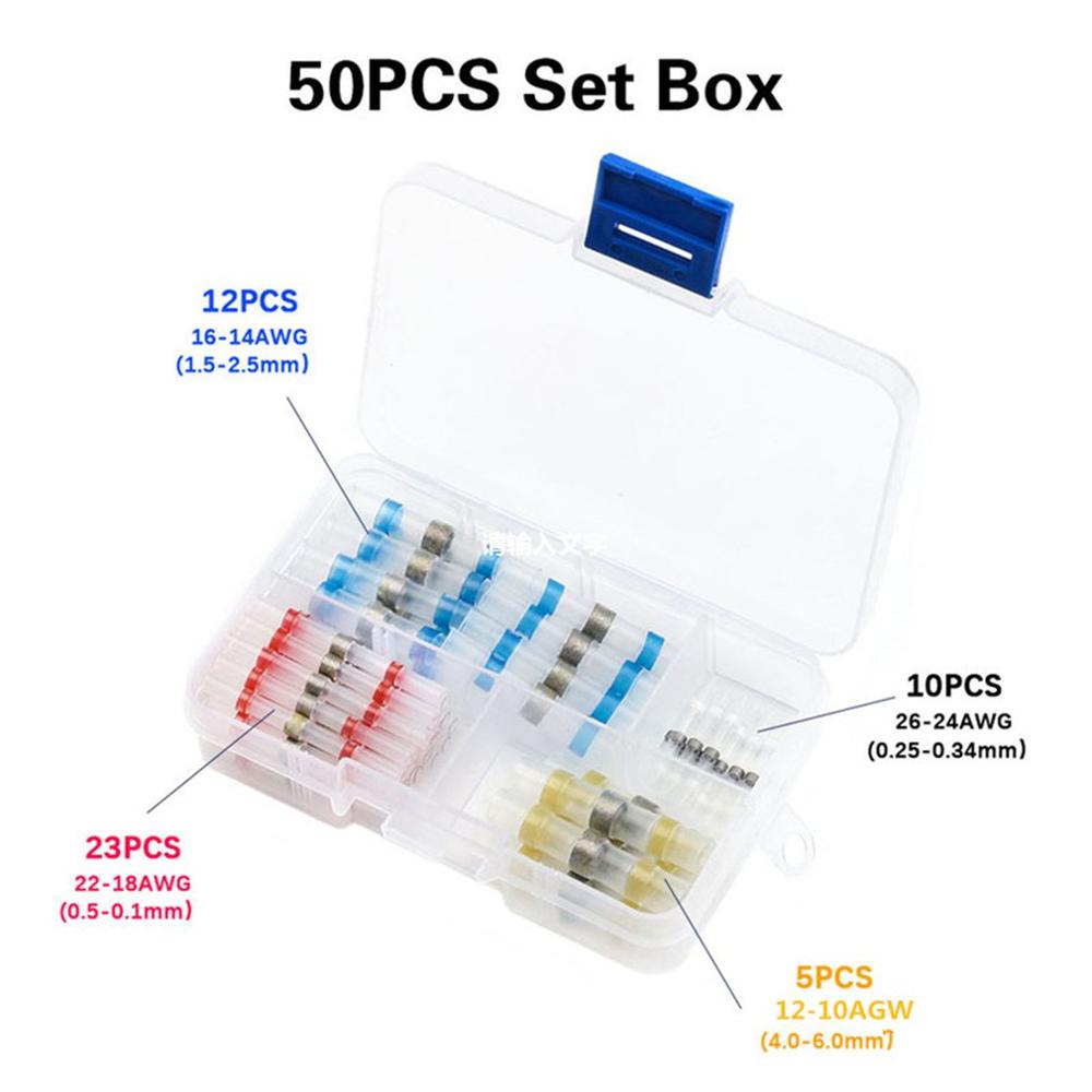 50/100 stk varmekrympende loddehylse ledningskontakter terminaler vanntett rør elektrisk ledning isolert