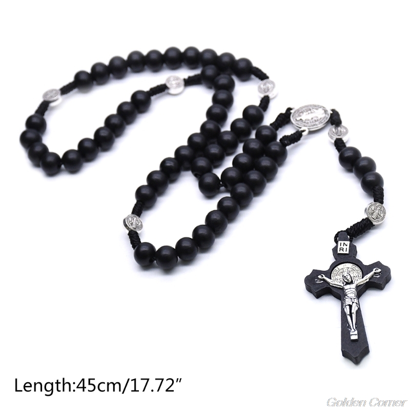 Zwarte Houten Christus Jezus Kruis Religieuze Ketting Katholieke Rozenkrans Ketting Kerk Souvenirs Gebed Hanger Ketting: Default Title