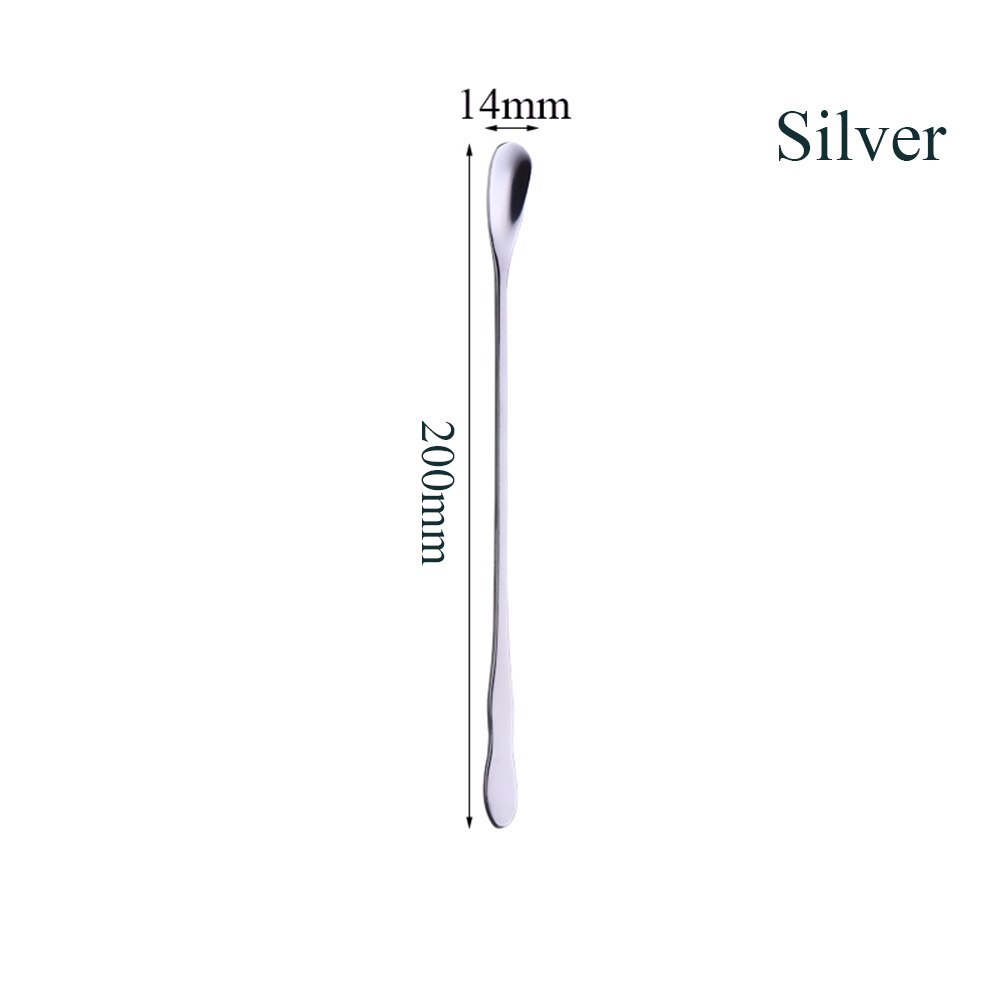 Stijl 1Pc Rvs Koffie Lepel Met Lange Steel Kleurrijke Koffie Scoops Dessert Thee Lepel Gevulde Keuken Gadget tool: 200mm sillver