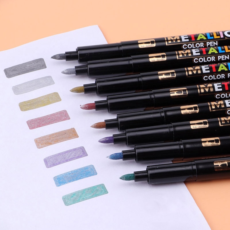 8Pc set Metal Markers Pens Fabric Permanent Paint DIY Metalic Marker Pens Sharpie Craftwork Pen Art Supplies