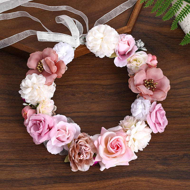 Boho Style Flower Headbands for Women Girls Floral Garland Wreath Tiaras Wedding Crown Hair Accessories Headpieces Jewelry: Light Yellow Color