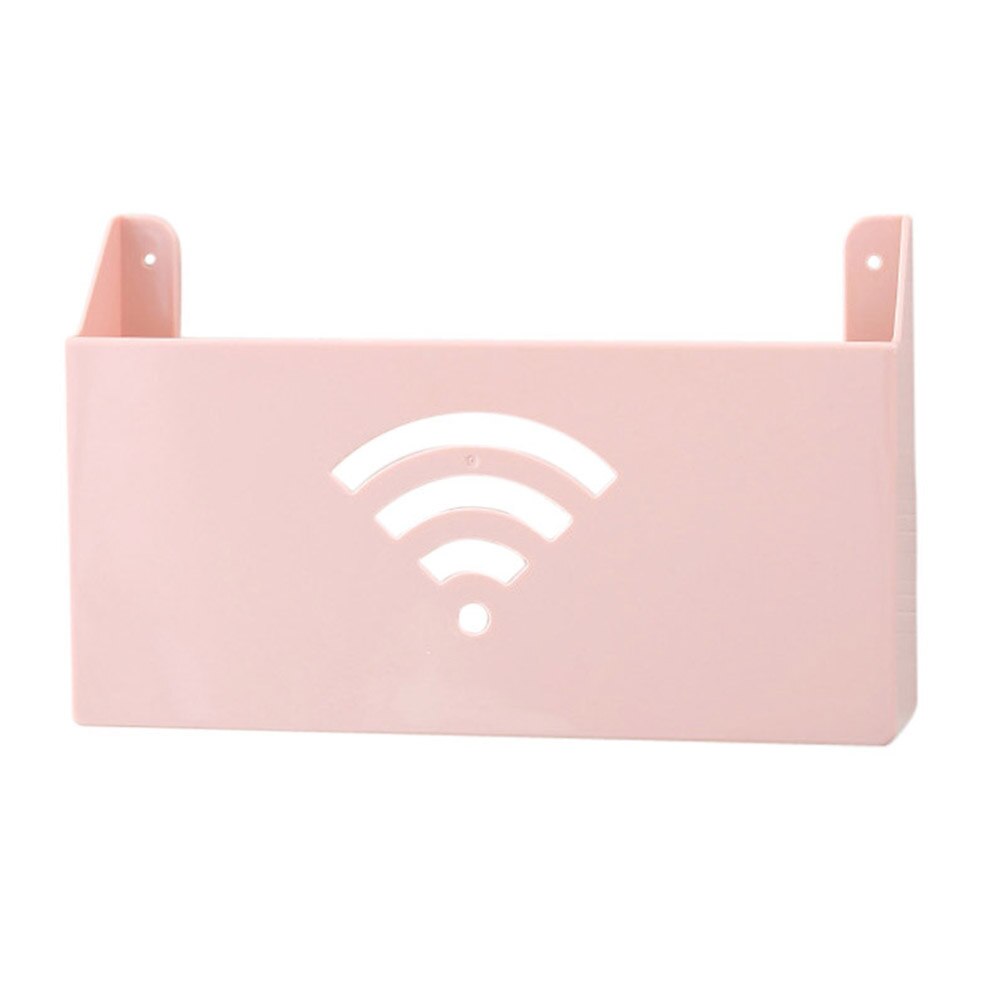 Practical Home Small Size Wall-Mounted WiFi Router Storage Boxes Shelf Plastic Box Wifi Box Storage Box Organizer: Pink