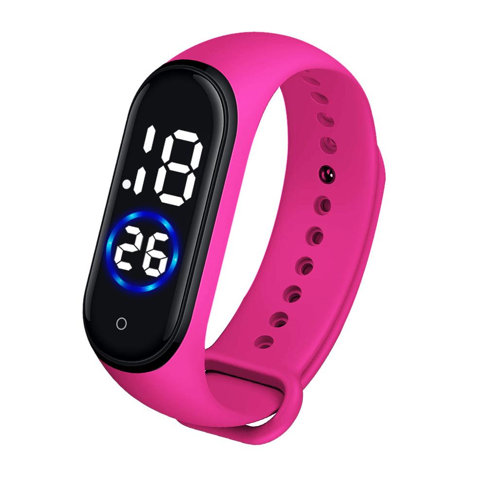 Digitalt led sportsur unisex silikonebånd vandtætte armbåndsure mænd kvinder armbåndsur reloj mujer: Hot pink