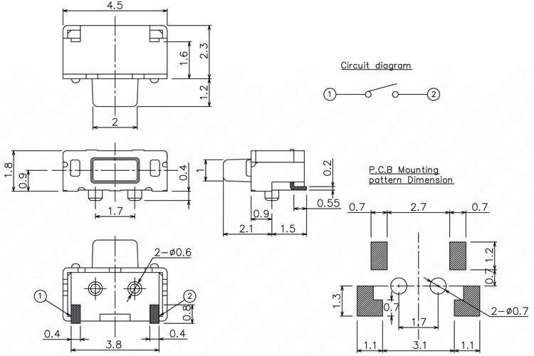 50 Uds botón de teléfono pulsador lateral Micro botón Interruptor táctil de luz 2X4mm/3X6X3.5mm interruptor táctil momentáneo montaje SMD PCB