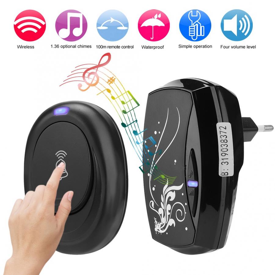 200m Remote Wireless 36 music Waterproof LED door bell 4 Volume Home Security Intelligent wireless Doorbell Remote induction