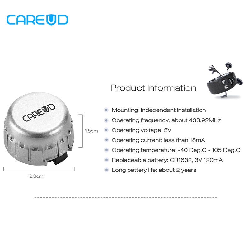 1Pc CAREUD External Sensor with Changeable Battery Replaceable Only for CAREUD TPMS Tire Pressure Monitor with 0-8bar Sensor