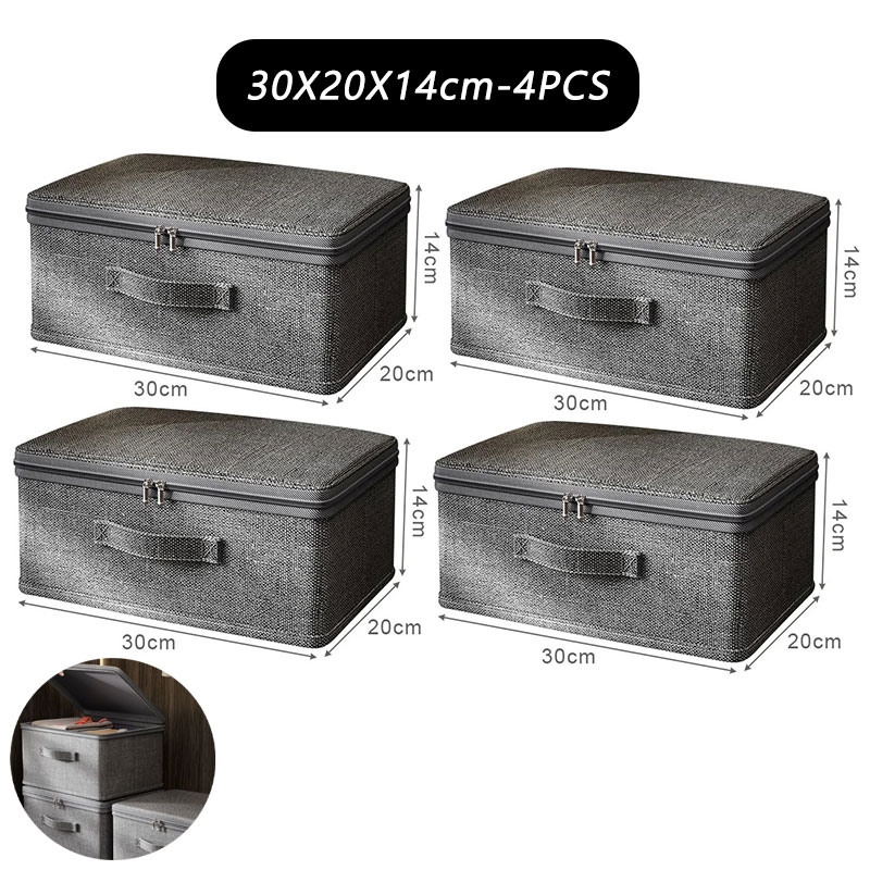 Clothes storage box with zipper Large Capacity Folding Clothes Quilts Organizer Bag Wardrobe Organizer Underwear Storage Box: Silver