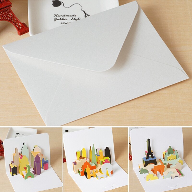 Tarjetas de Felicitación de cumpleaños con sobre para niños, tarjeta de de Navidad, , boda, manualidades decorativas 3D Pop-Up