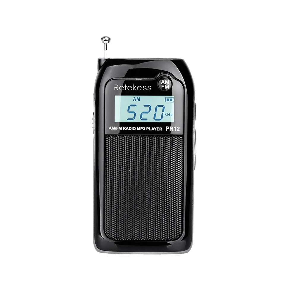 RETEKESS PR12 Radio FM AM Mini Pocket USB Radio MP3 Tragbarer Empfänger Hintergrundbeleuchtetes Display Digitale Stereo-Unterstützung TF-Karte für ältere Menschen: Default Title
