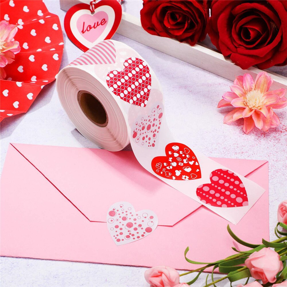 500PCS/Roll Red Love Heart Shaped Label Sticker Scrapbooking Packaging Seal Labels Birthday Wedding Party Supplies