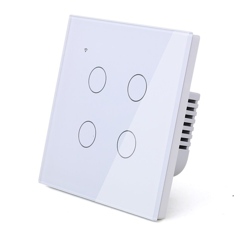 (No need neutral) WIFI Touch Light Wall Switch White Glass Blue LED Smart Home Phone Control 4 Gang 2 Way Alexa Google Home