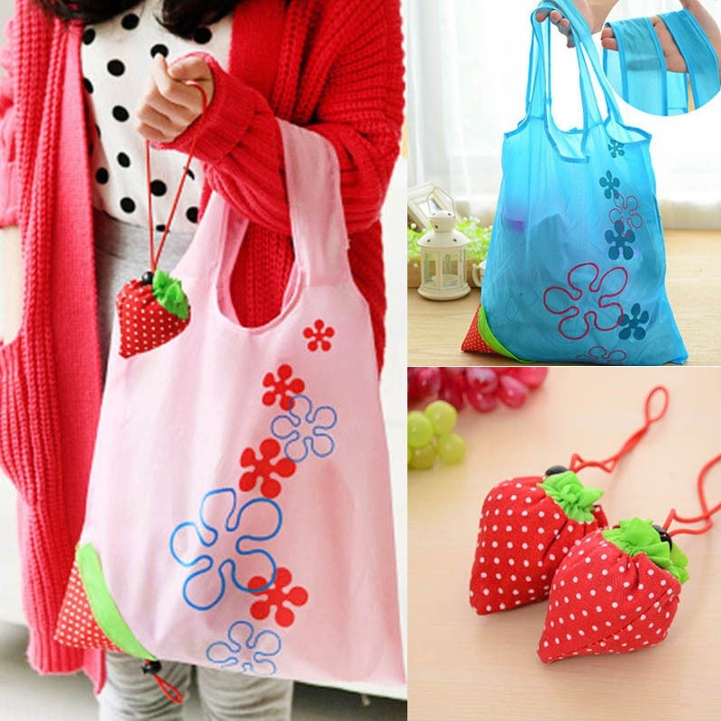 8 farben Eco Große Erdbeere Resuable Nylon Faltbare Lebensmittel Gemüse Obst Tasche Einzelhandel Einkaufstasche