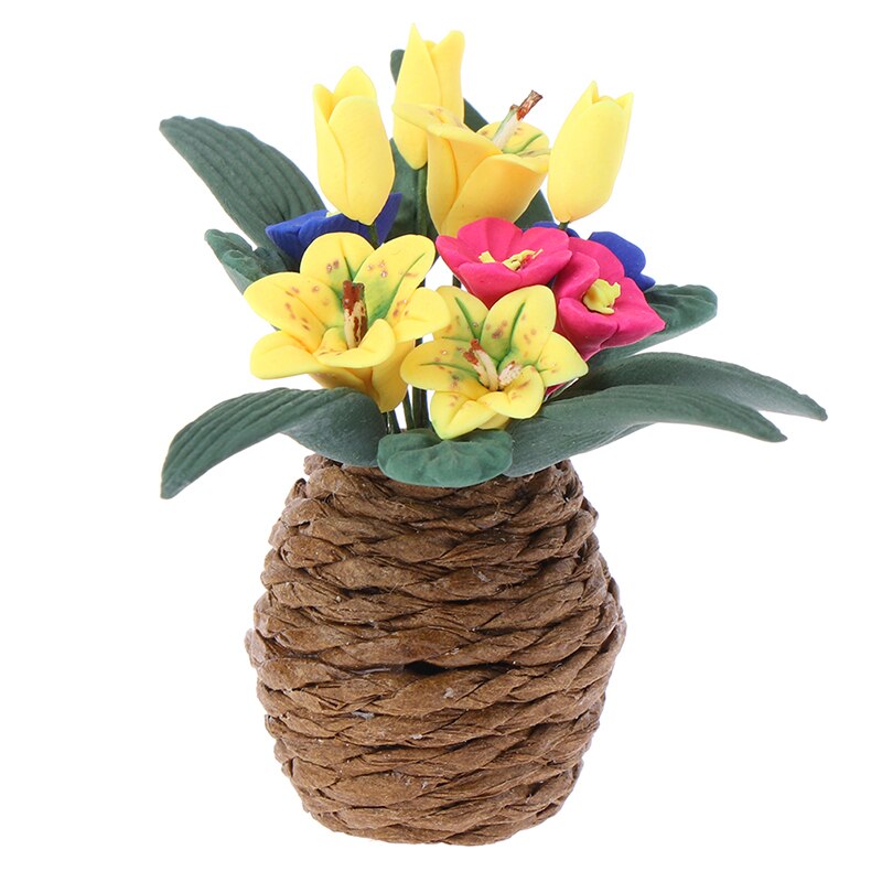 1:12 DollHouse Miniature lily Flowers Ornament Mini Potted Plant Flowers Pot Decor