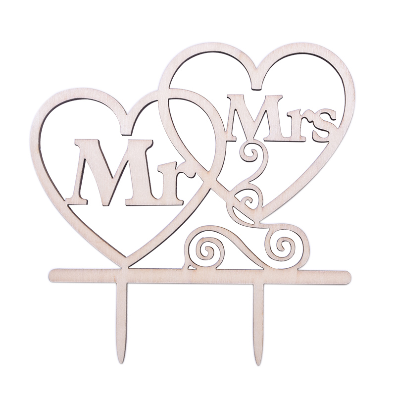 Pop Wedding Cake Topper Mr & Mrs Bridal Shower Wedding Anniversary Party Decorations Wooden Bride Groom Cake Decorating Tools: light yellow