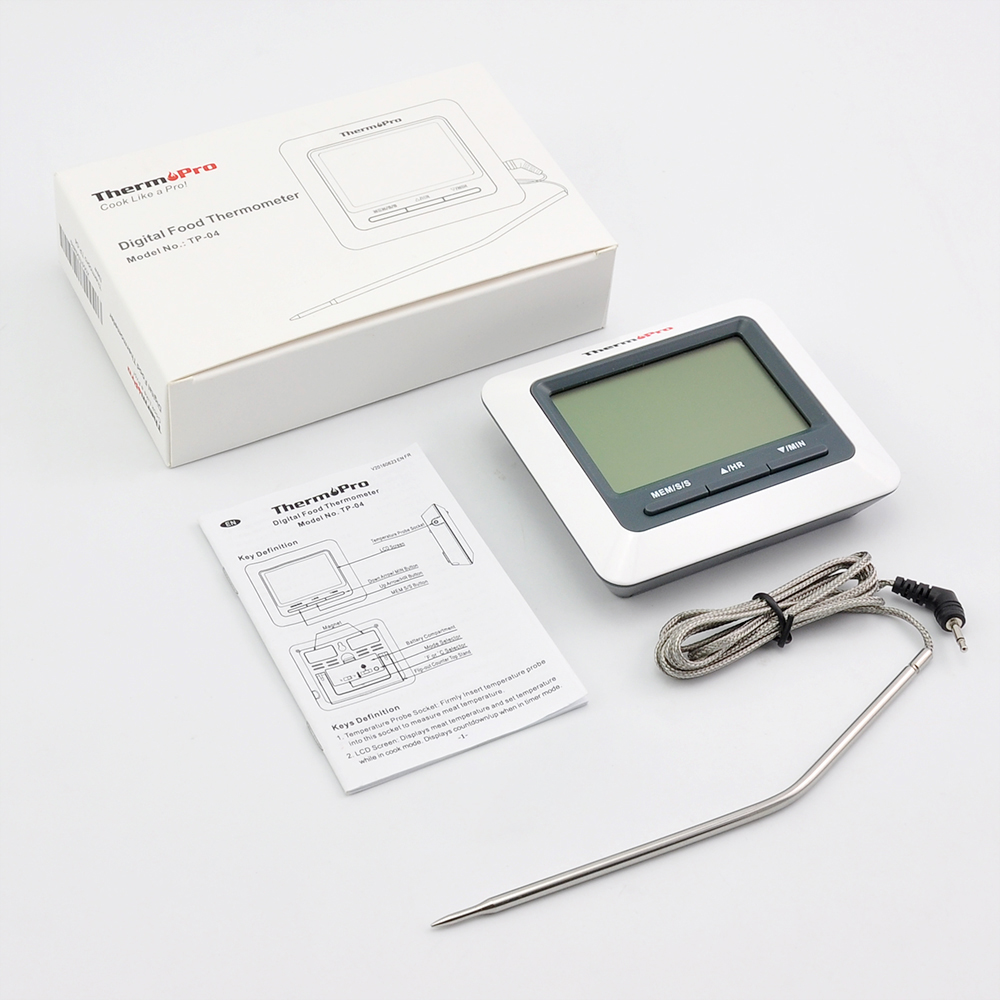 Original termopro tp -04 stor lcd digital grill, grill, ovn, madlavning, kødprobe termometer indbygget timer med rustfrit trin