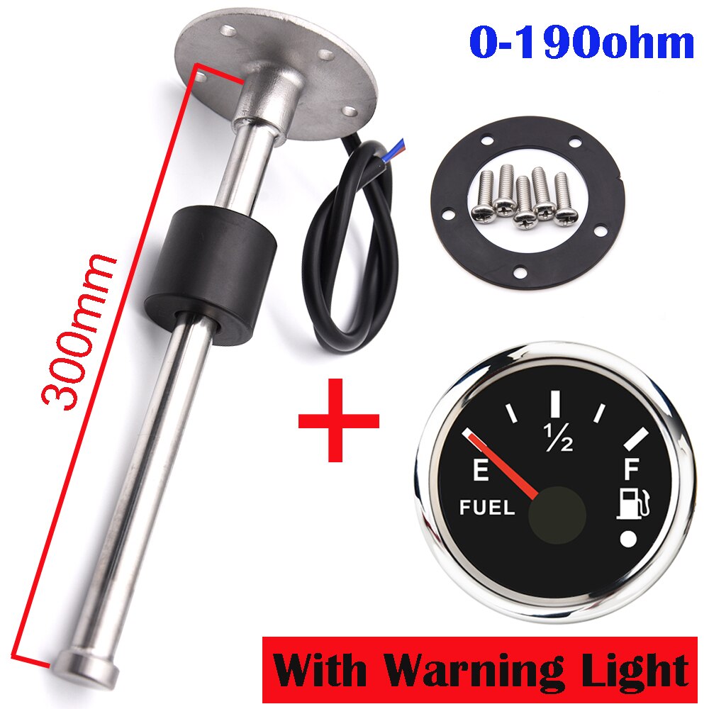 52MM Gauge Fuel Level Gauge 0-190ohm/240ohm-33ohm Fuel Tank Level Indicator Meter with Fuel Level Sensor 100MM 200MM 300MM 400MM: 300mm-190OHM BS