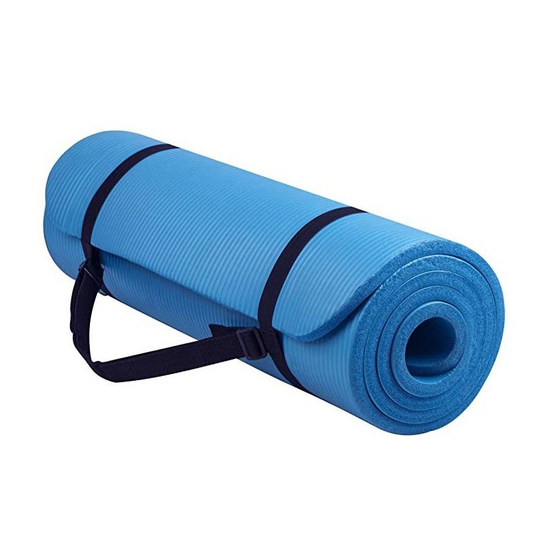 Yogamåtte multi-purpose 183*61*1.5 ultra-tykke high-density anti-rive sportsmåtter træningsmåtter med rem til fitness træning: Blå