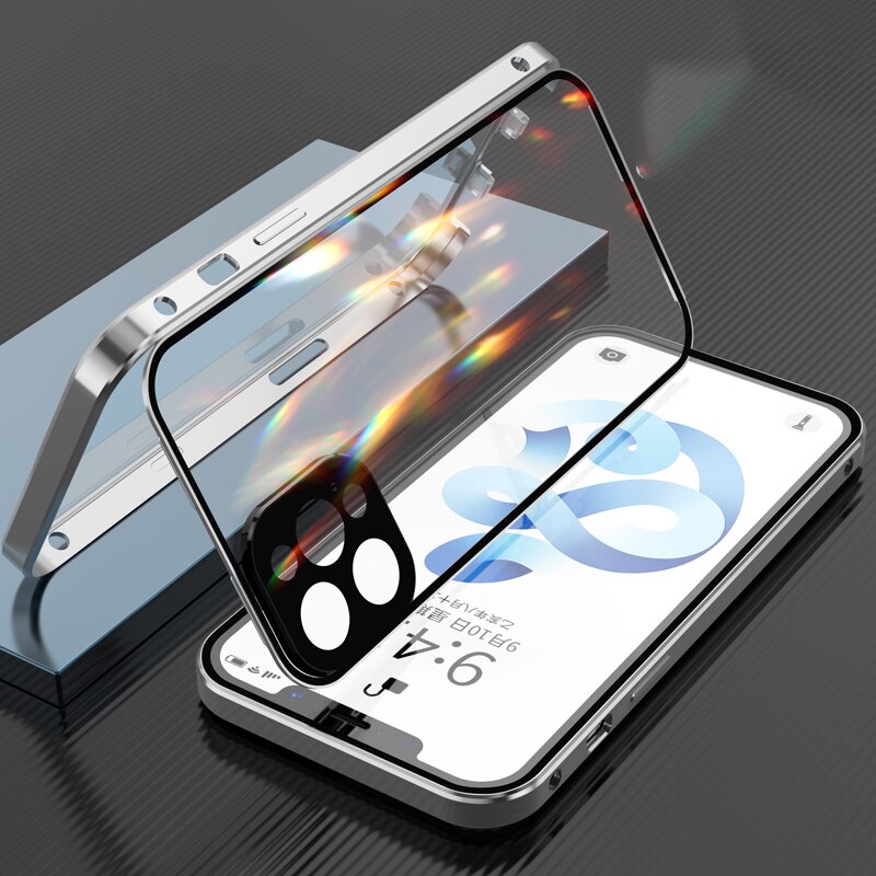 Custodie in metallo 360 per iphone 11 Pro max custodia fibbia installazione vetro per iphone 11 custodia funda paraurti cover per telefono di lusso coque: For iPhone 11 / silver