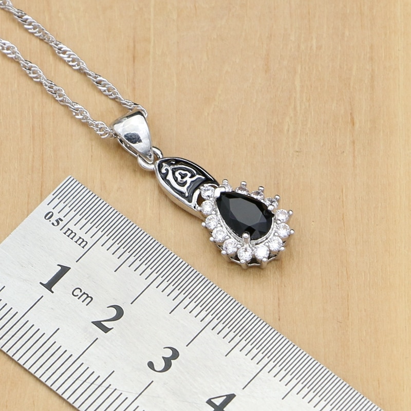 casuale 925 sterlina impostato Gioielli D'argento Nero cubo Zirconia Della Decorazione per Le Donne Orecchini/Ciondolo/Anelli/Braccialetto/Collana impostato