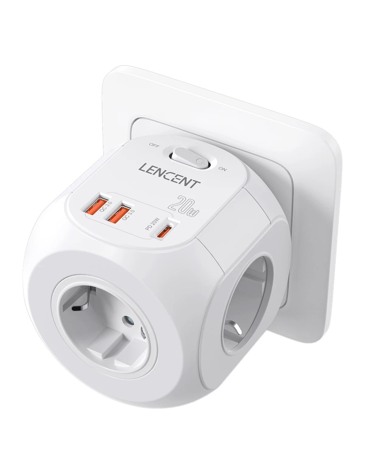 LENCENT Wandsteckdosen-Verlängerung mit 3 AC-Steckdosen, 3 USB-Anschlüssen und 1 Typ C 7-in-1 EU-Stecker-Ladegerät Ein/Aus-Schalter für Zuhause: Dunkelblau