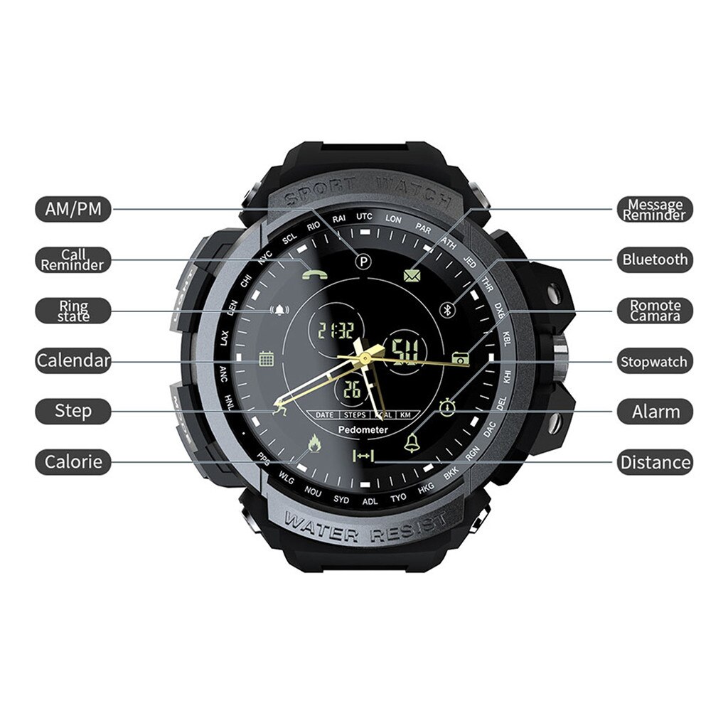 Lokmat sport smart watch 5 atm vandtæt bluetooth-opkald påmindelse berøringsnøgle med gps fjernbetjening kamera bærbar