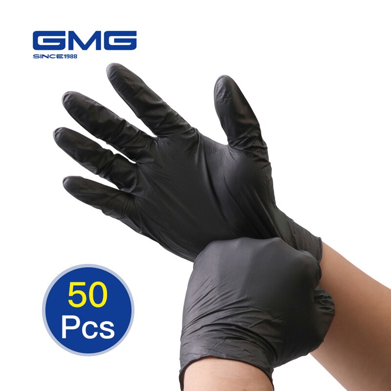 Nitrile Gloves 50pcs/100pcs Household Kitchen Cleaning Laboratory Mechanic Anti-Static Disposable Nitrile Gloves Work Safety: Black  50Pcs / L