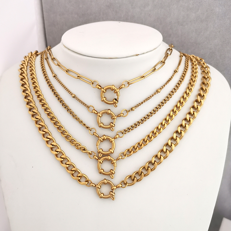 Collar con cierre de ancla para hombre y mujer, gargantilla de acero inoxidable con eslabones geométricos, cadena Cuba básica DIY, de hebilla de Color dorado y plateado