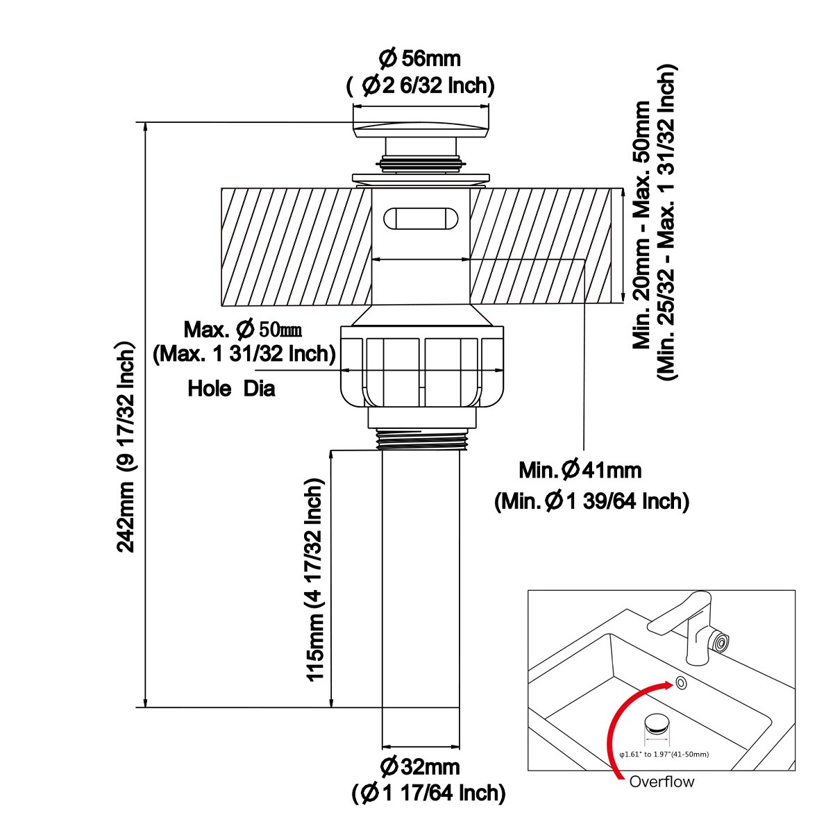 Black Round Style Bathroom Basin Sink Pop Up Drains Stainless Steel Kitchen Sink Drainer Stopper Drain Strainers with Overflow
