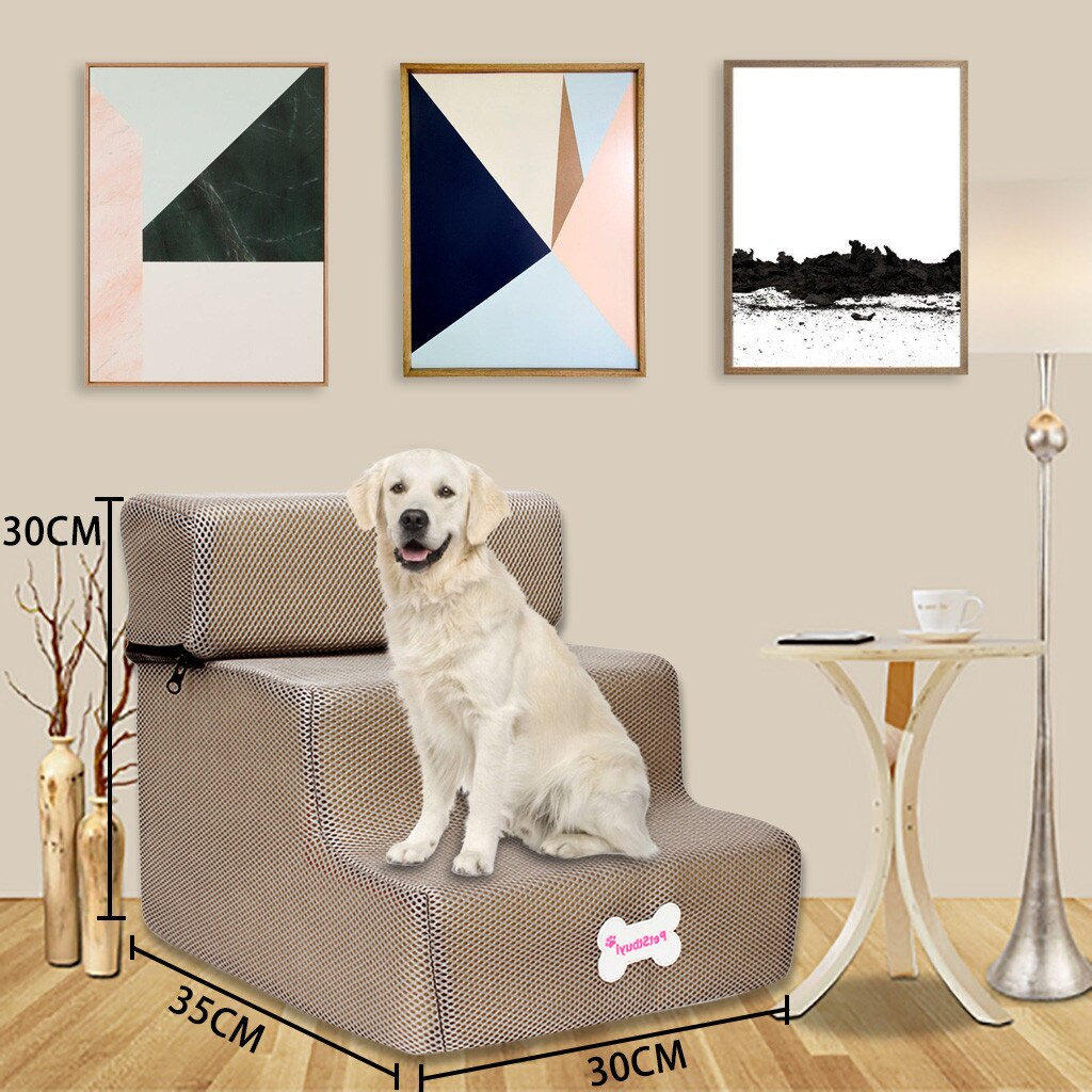 Hond Trappen Huisdier 3 Stappen Trap Voor Kleine Hond Kat Hond Huis Huisdier Oprit Ladder Anti-Slip Opvouwbare Honden bed Trappen Dierbenodigdheden: Khaki