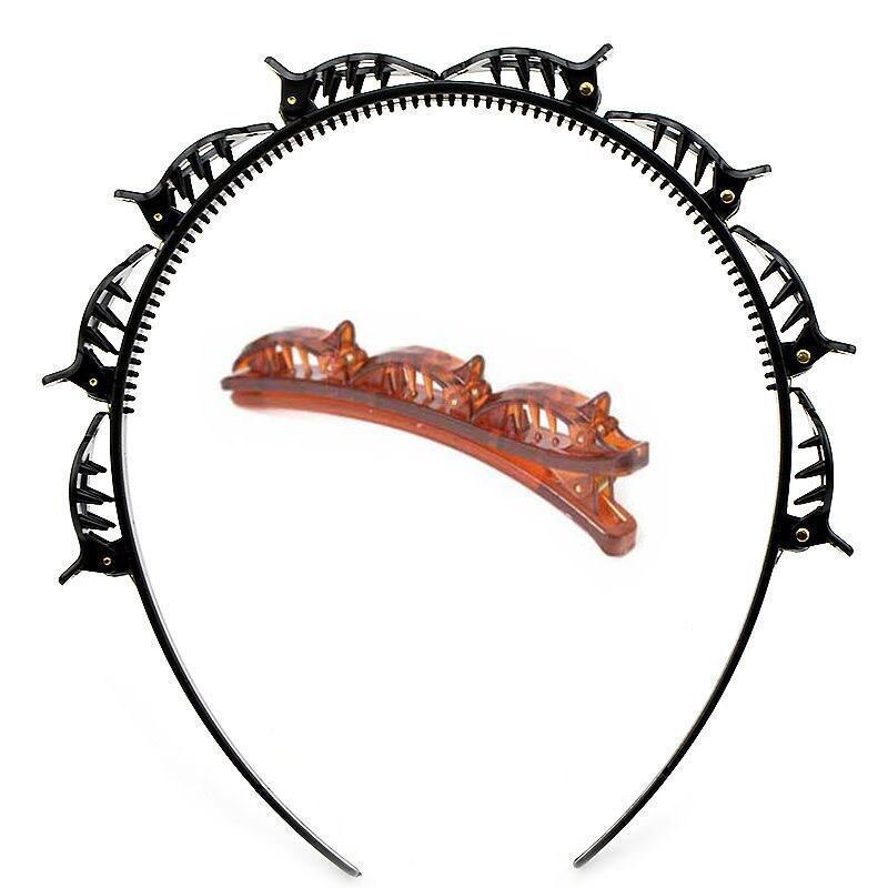 Double Hair Pin Clips Headband With Clip For Women Double Layer Bands Clip Hairbands Plastic Braided Headband: SET A