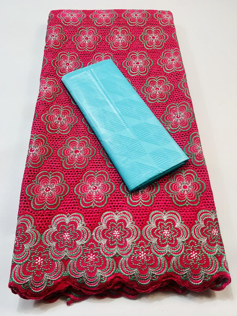 Cavia Bazin Rihce Brode Stof Met 100% Katoen Zwitserse Kant Stof Femme Gewaad Bazin Riche Brode Stof 2.5 + 2.5 yards/Set YKM023: AS PIC1