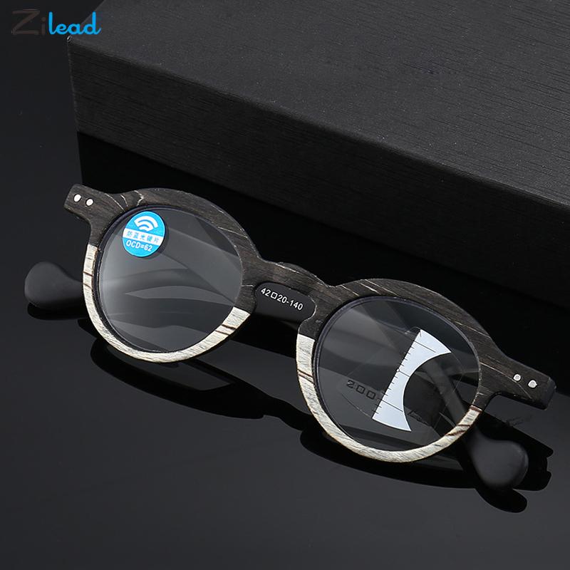 Zilead – lunettes de lecture progressives intelligentes + 1/+ ../+ 3.5, monture ronde en Grain de bois, hypermétropie simple