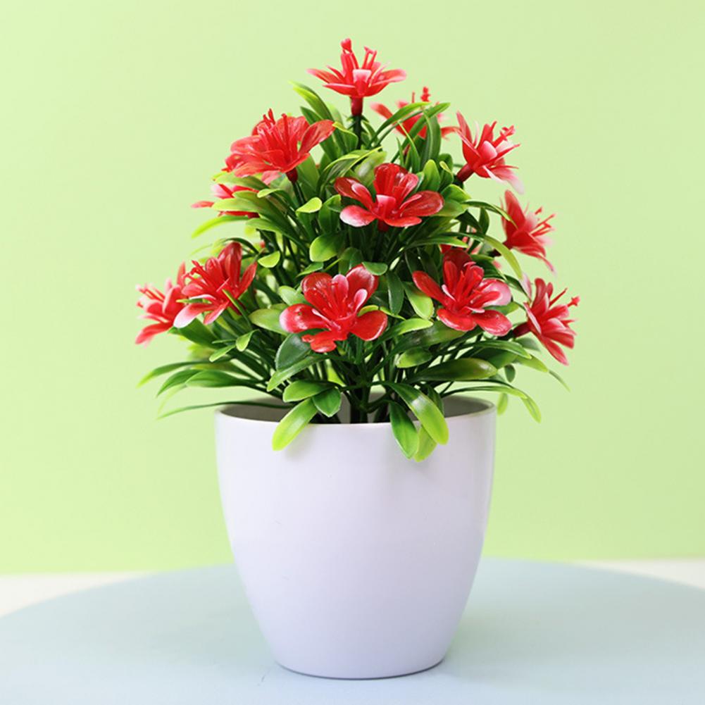 Kunstig bonsai med blomster kunstig potteplante kunstig lille træ skrivebordsdekoration til bryllup hjemmekontorskabe