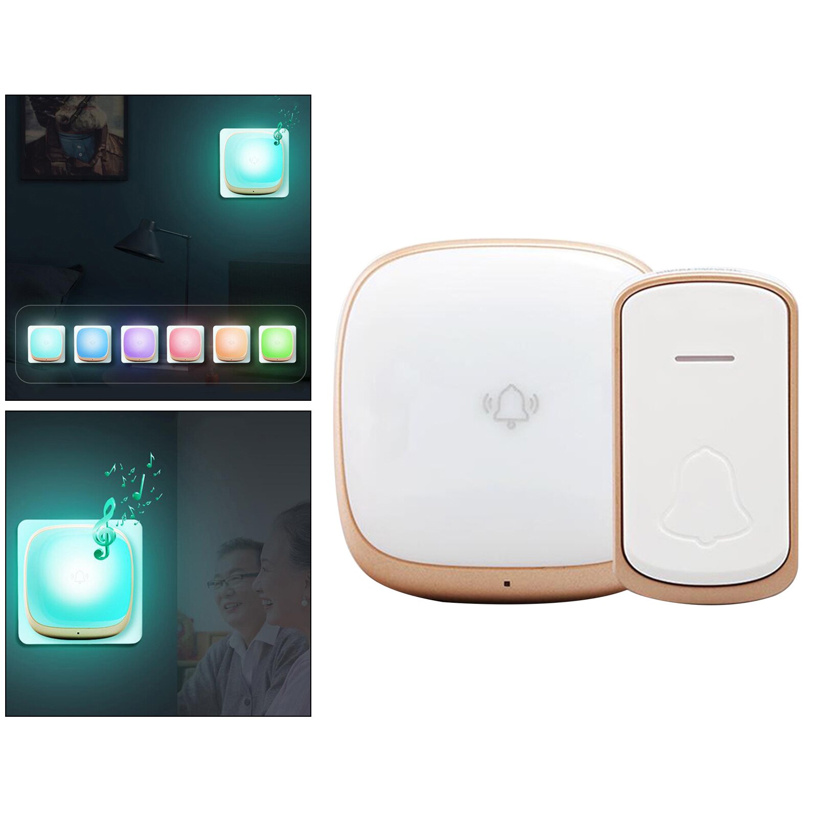 Wireless Door Bell Waterproof Door Chime Kit 5 Volume Levels LED Flash 1 Push Button &amp; 1 Receiver for Home Babies elderly White