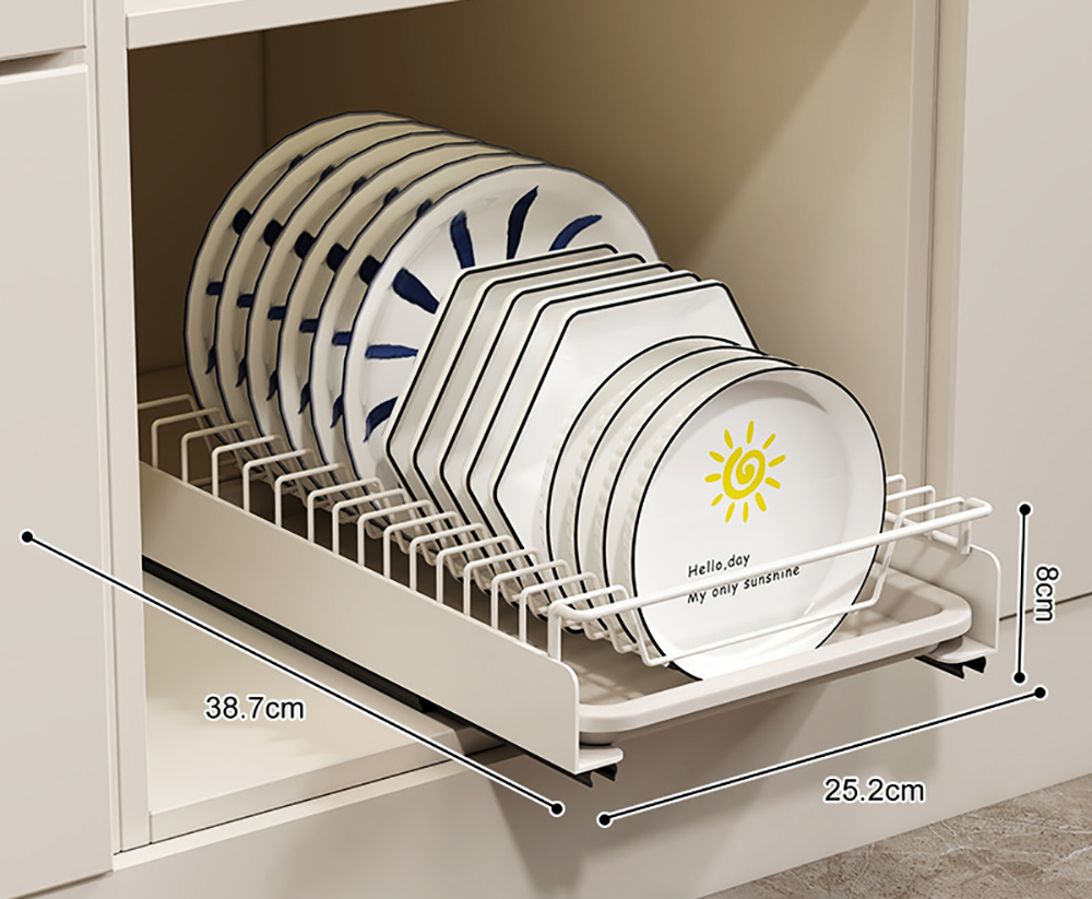 Uittrekbare kastorganizer-laden, uitschuifbaar schoteldroogrek voor keukenkasten, uittrekbare lade voor keukenorganizer: Light Grey