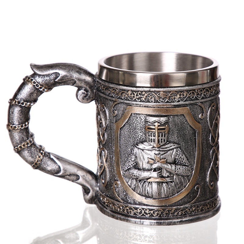 Middeleeuwse Tempeliers Crusader Knight Mok Pak Van Armor Ridder Van De Cross Bier Stein Tankard Koffie Cup: 15x11x8.5cm