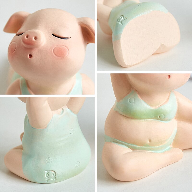 Mini Cute Pig Girl Yoga Posture Statue Piglet Resin Sculpture Decoration Ornament Home Office Store Desk Party Decor