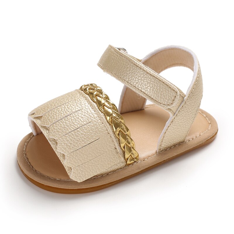 Mærke spædbarn baby dreng pige sommer sandaler kvast pu solid blød sål baby sko prewalkers 0-18m: Guld / 0-6 måneder