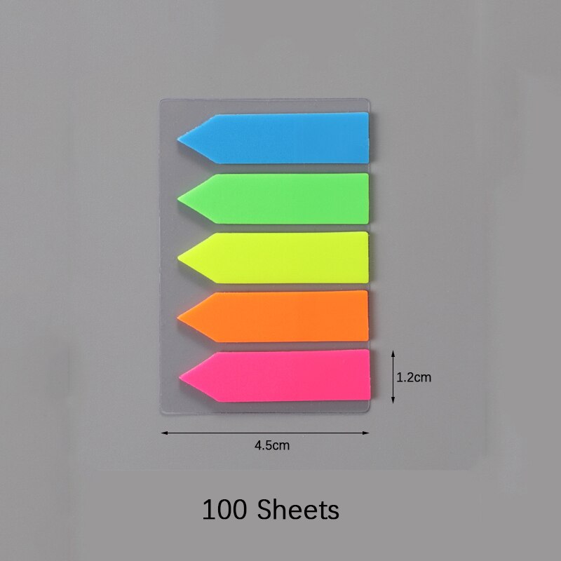 60/100/200 ark fluorescerende selvklæbende notatblok klæbende sedler bogmærke markør memo klistermærke papir studerende kontorartikler: 5 farver pil