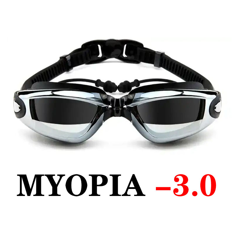 Gafas de natación profesionales para hombre y mujer, lentes impermeables antiniebla, para natación y piscina, unisex: Black Myopia -3.0