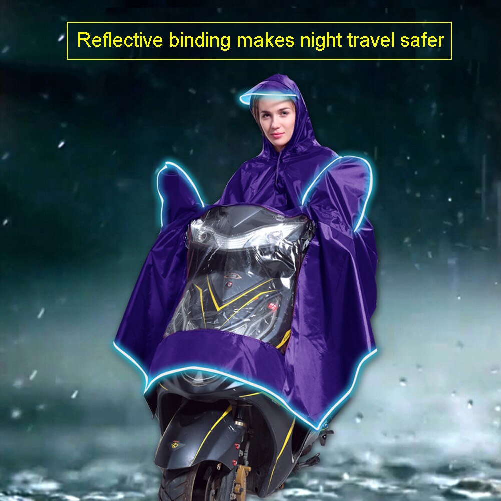 PVC Rain Cape Poncho Wide Hat Brim Waterpoof Safe Riding With Reflective Strip Universal Motorcycle Accessories