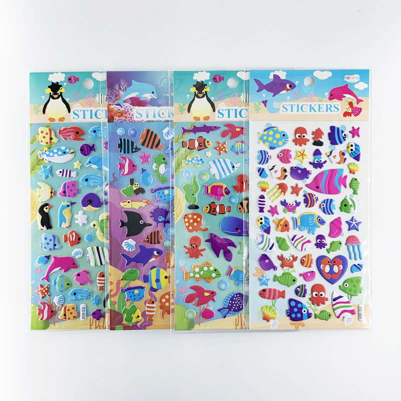 4 vellen/set stickers met zeedieren, cartoonvissen, schattige stickers met 3d bubbels, plakboek voor jongens- en meisjeskamerdecoratie: Legergroen