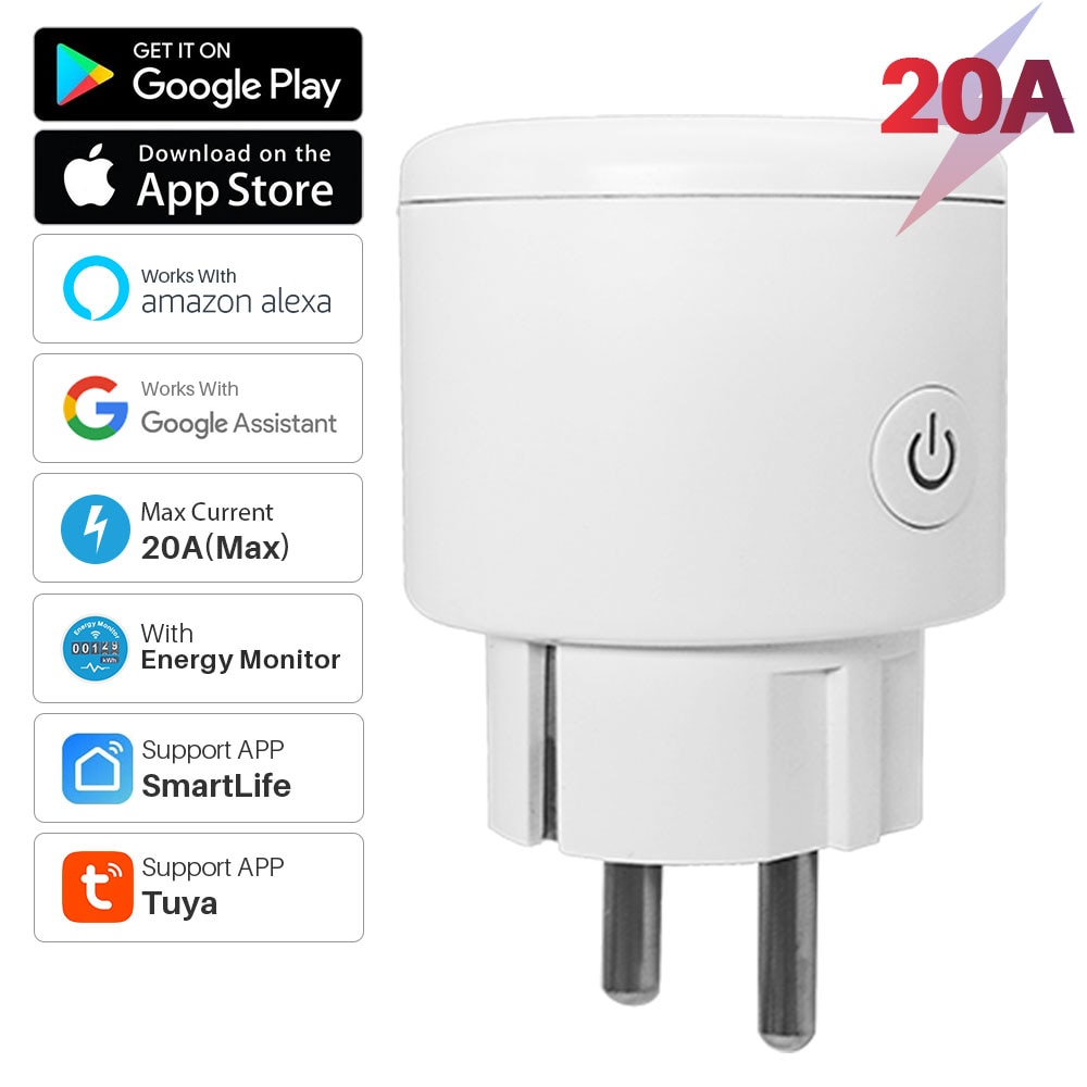 Tuya Wifi Smart Plug 20A Met Power Monitor Smart Leven App Afstandsbediening Intelligente Socket Compatibel Met Alexa Google Thuis