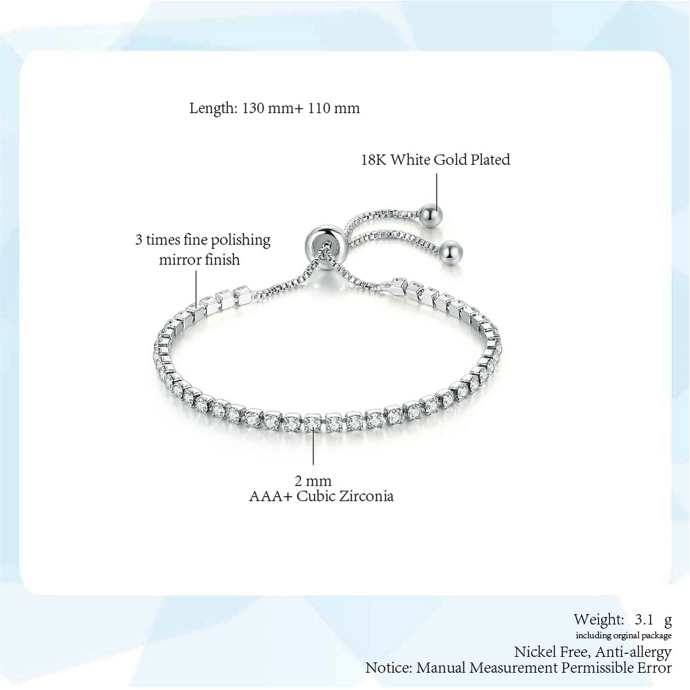 Charm Bracelets For Women Girls Party White Gold Small CZ Stone Adjustable Bridal Jewelry DWH095M