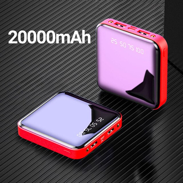 Powerbank 20000 mah, tragbar, ladegerät, powerbank für mobiltelefone, led-spiegel, rückseite, externer akku: 20000 mah rot