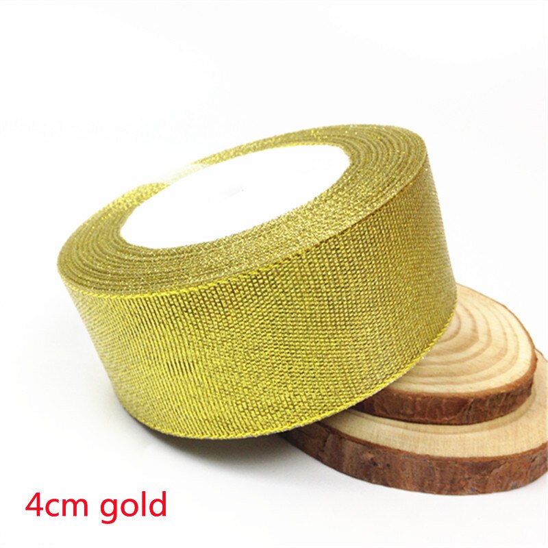 25 Yards 6-50Mm Zilver Goud Zijde Satijn Organza Lint Bruiloft Decoratie Cake Diy Kerst Handwerk Accessoires tapes: 40mm Gold