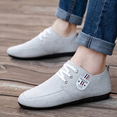 Herenschoenen casual ademende instappers heren loafers flats canvas schoenen heren witte sneakers comfortabele rijschoenen zapatos hombre: Khaki / 7