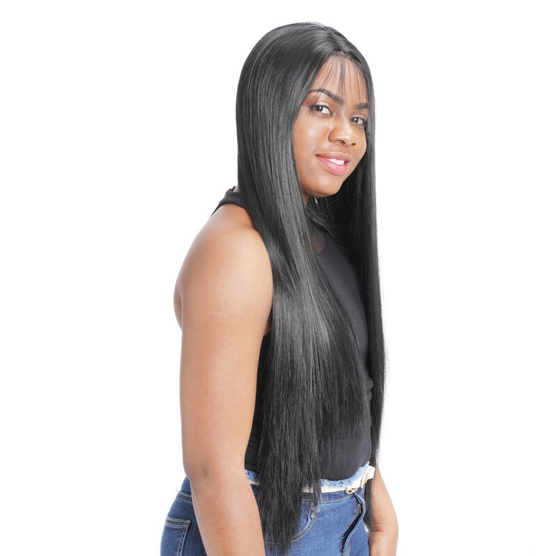 ZM perruques synthétiques lisses avec frange 14 à 26 pouces noires, perruques synthétiques soyeuses de pour femmes noires, résistantes à la chaleur: 14pouces